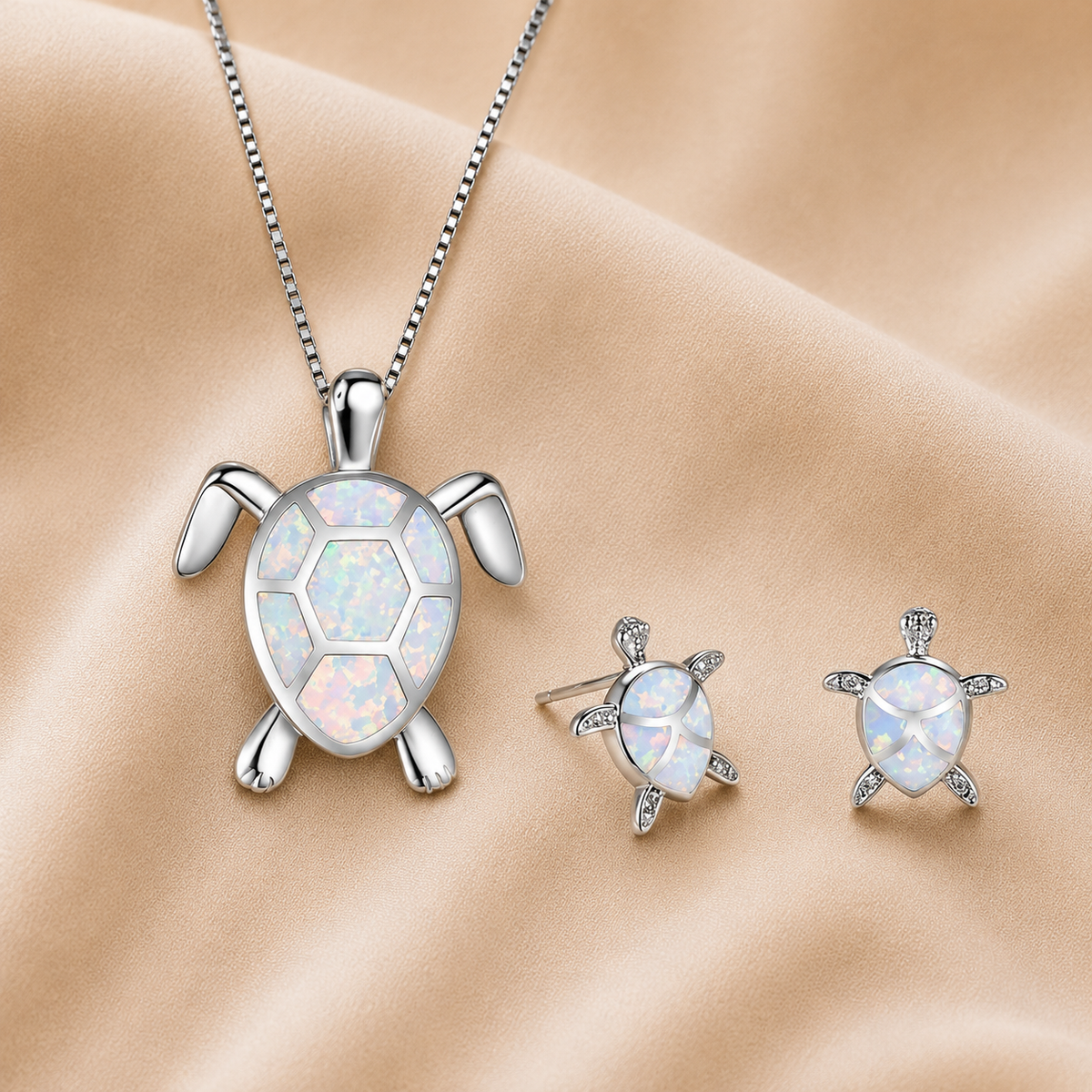 Collana e Orecchini Tartaruga Marina in Opale e Argento