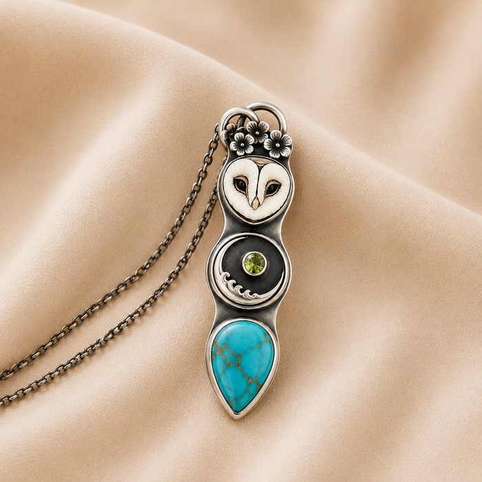 Collana a Barretta Gufo della Saggezza Turchese