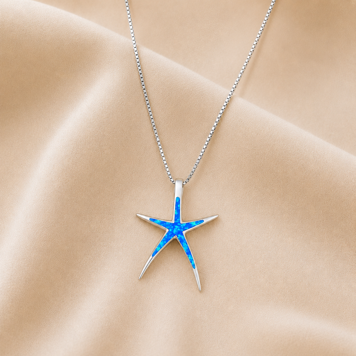 Collana Opale Blu e Stella Marina d'Argento