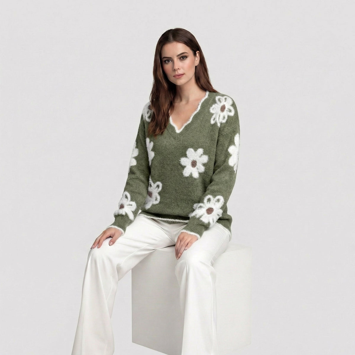 Thea | Maglione Floreale Bianco