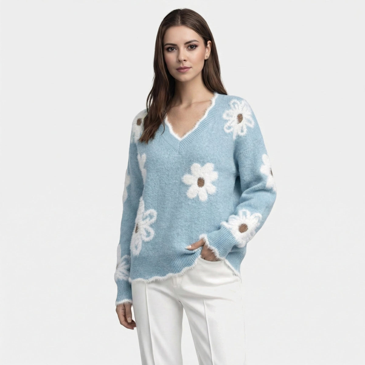 Thea | Maglione Floreale Bianco