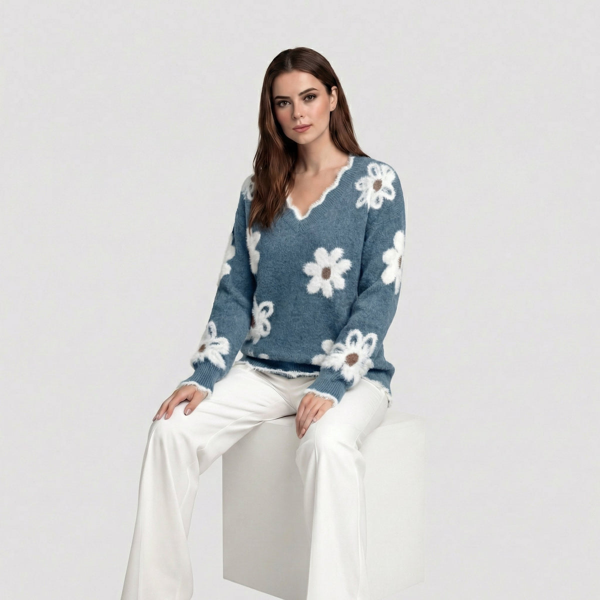 Thea | Maglione Floreale Bianco