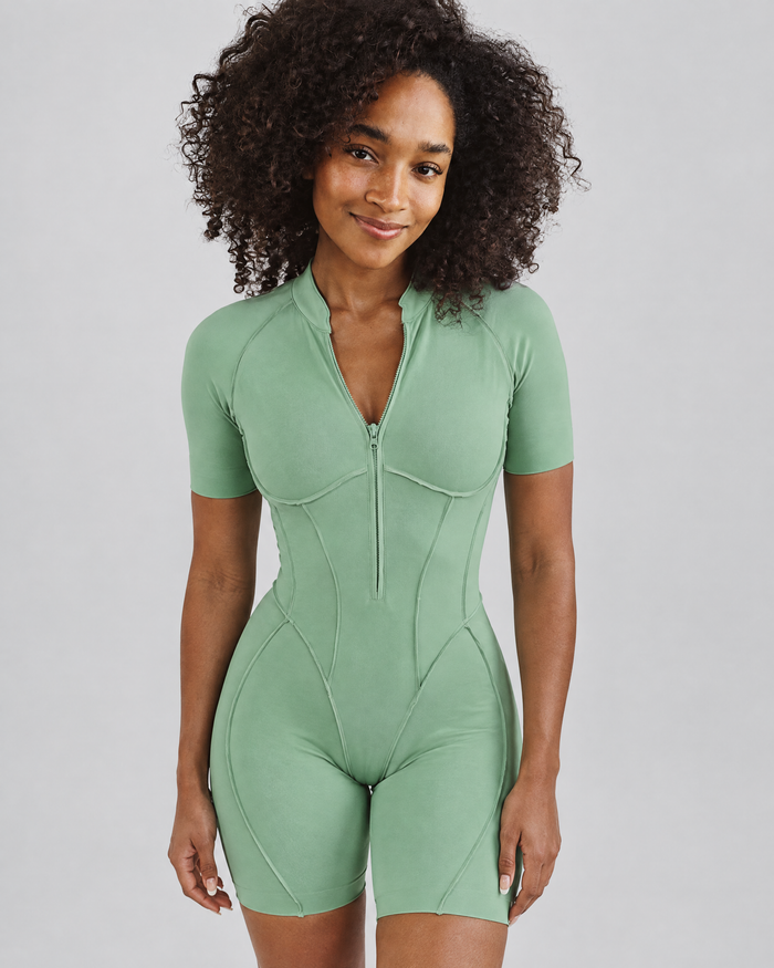 Romper de Manga Corta con Cremallera y Espalda Abierta